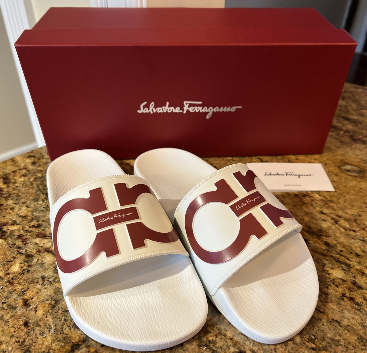 Salvatore Ferragamo Groove 2 Logo Rubber Pool Slides White  display picture 3