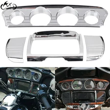 Chrome Tri Line Gauge Stereo Accent Trim Cover For Harley Touring FLHT 2014-2023