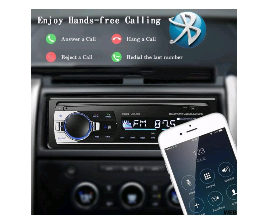 Autoradio 4X60 WATT Bluetooth USB SD Vivavoce + Telecomando a norme ISO CAMPER - - Immagine 2 di 4