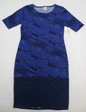 new LULAROE Dress Womens Size M Knee Length Blue Print Scoop Neck Jersey Bodycon