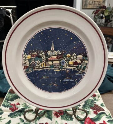 Oneida Holiday Harbor Dinner Plate / Server  12 Christmas Winter Boats 1989