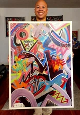 CORBELLIC ORIGINAL PAINTING 30X40 ABSTRACT TIME TRAVELER LARGE GALLERY CANVAS