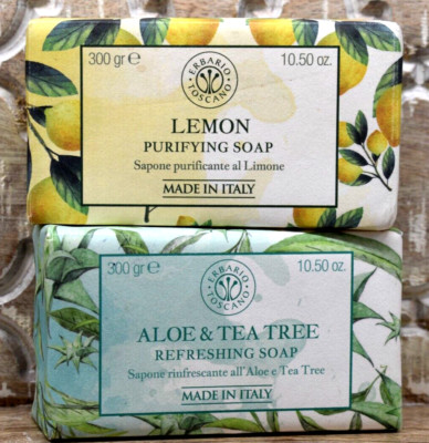 1 Set of ERBARIO TOSCANO Aloe Tea Tree Refreshing Soap & Lemon Purifying Soap