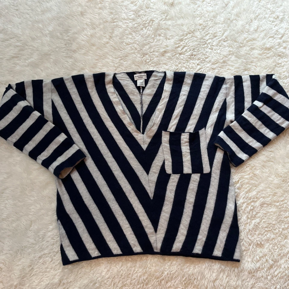 Club Monaco 羊绒毛衣 M 码条纹蓝色方格 — 第 2/4 张图片