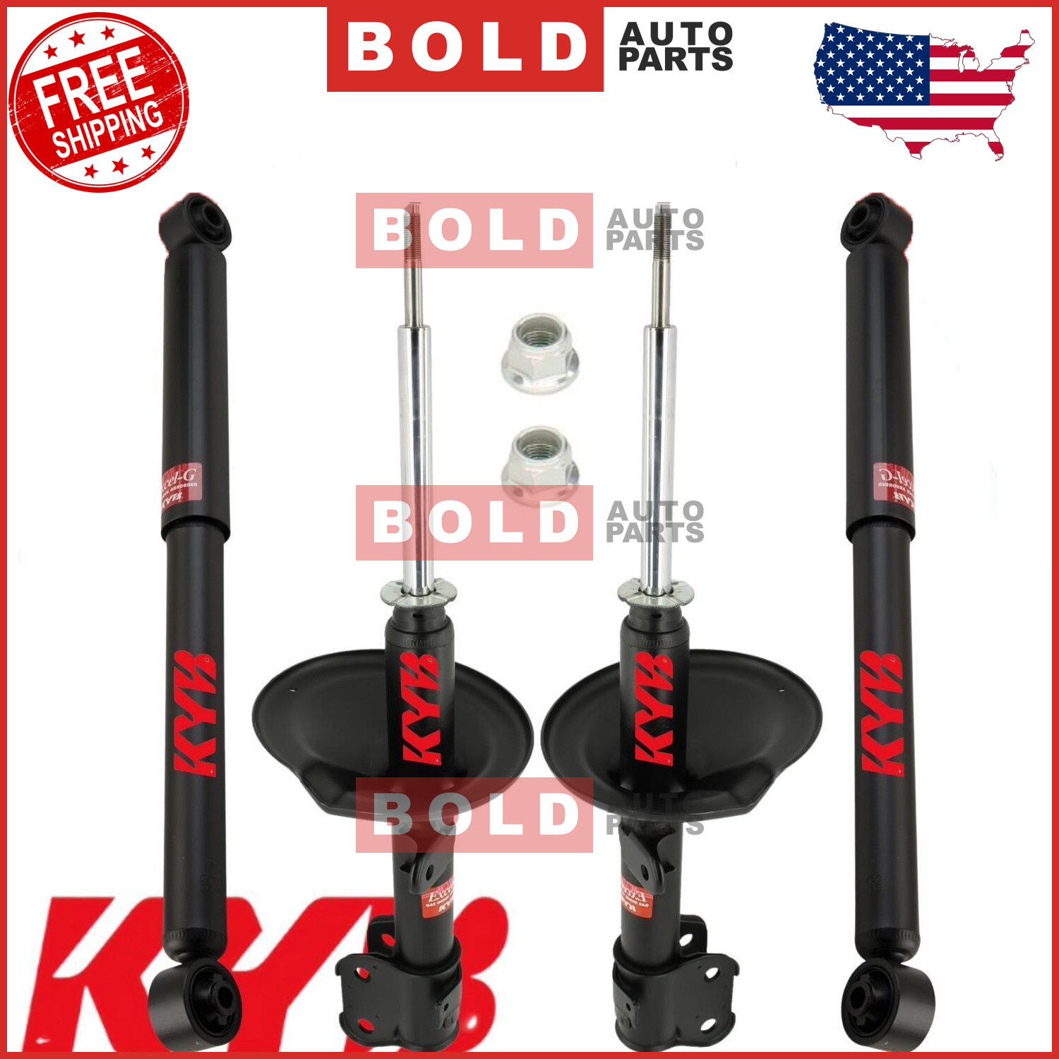 Front Suspension Strut & Rear Shocks Absorbers Kit 4 PCS Set KYB For ...