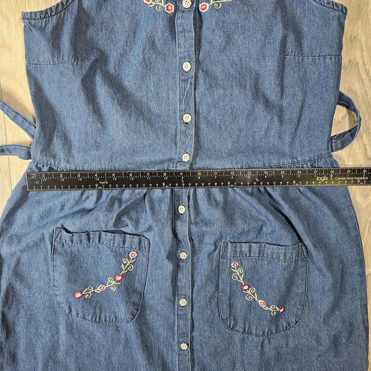 vermont country store denim dress Women's Denim Short-Sleeve Popover Dress - Blue - Large Petite