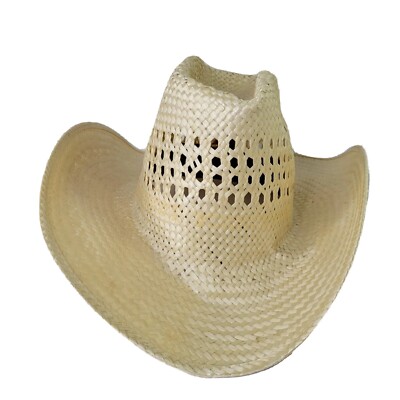 Bailey New West U-Rollit Woven Hat Straw Wide Brim Western Cowgirl Tan 7 3/8 Vintage New West Cowboy Hat By Bailey U-Rollit Tan Straw Sz  main image 2