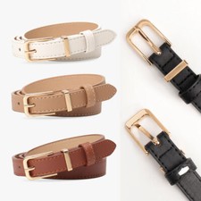 Women Metal Gold Buckle Skinny Faux Leather Adjustable Belt For Jeans Dress