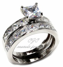 2.5ct Princess SOLID Sterling Silver Engagement Ring Wedding Band Ring SET CZ 9