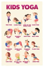 Kids Yoga Pose Chart Fitness Exercise Activity Meditation Classroom Poster 12x18