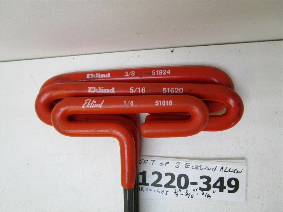 Lot of 3 EKLIND T-Handle Allen Wrenches 1-51620 5/16" 1-51624 3/8" 1-51616 1/4" - Image 2 of 2