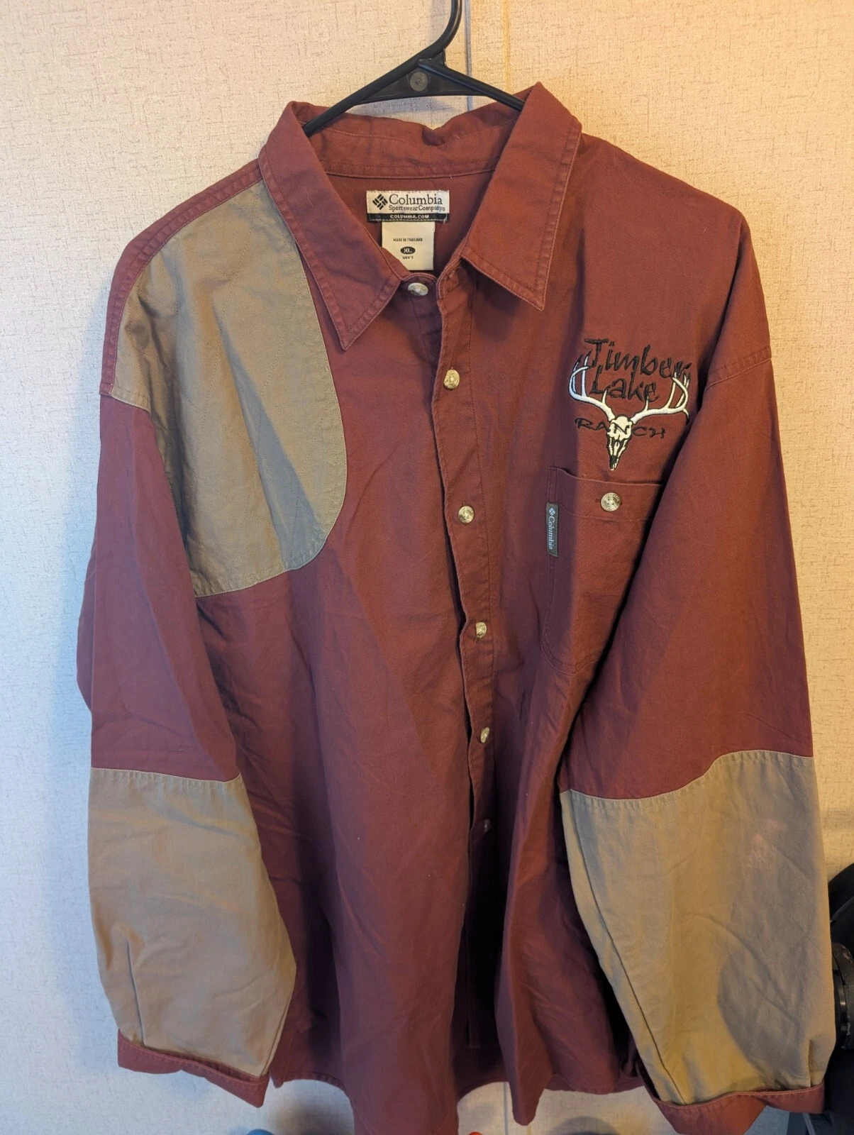 Vintage Ranch Columbia XL Burgundy Long Sleeve Hunting Shooting Button Up Shirt