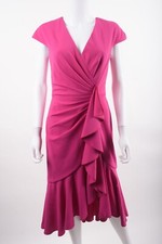 Tadashi Shoji Womens Senara Ruffle Dress Midi Gown S Fuchsia Pink NWD DEFECT