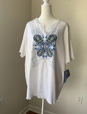 Vintage Glitter Beaded Butterfly Shirt Womens Size 2X Sears Next Generation USA