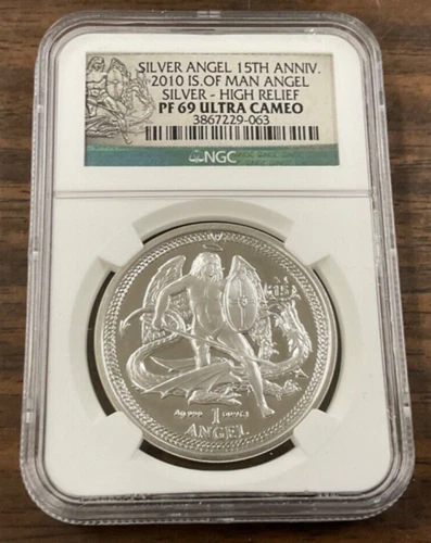 2010 Isle of Man 1 oz Silver Angel NGC PF69 Ultra Cameo 15th Anniversary Coin