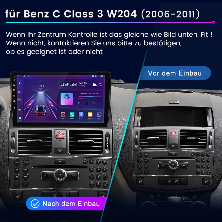9" Für Benz C Class W204 S204 Android12 Carplay Autoradio GPS NAVI WiFi SWC DAB+ - Bild 2 von 4