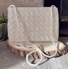 Vintage La Regale Iridescent White Beaded Purse Bag Handbag Evening Formal