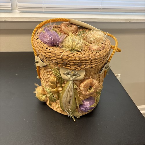 Vintage Straw Fruit Vegetable Round Straw Handbag Philipines Straw Market