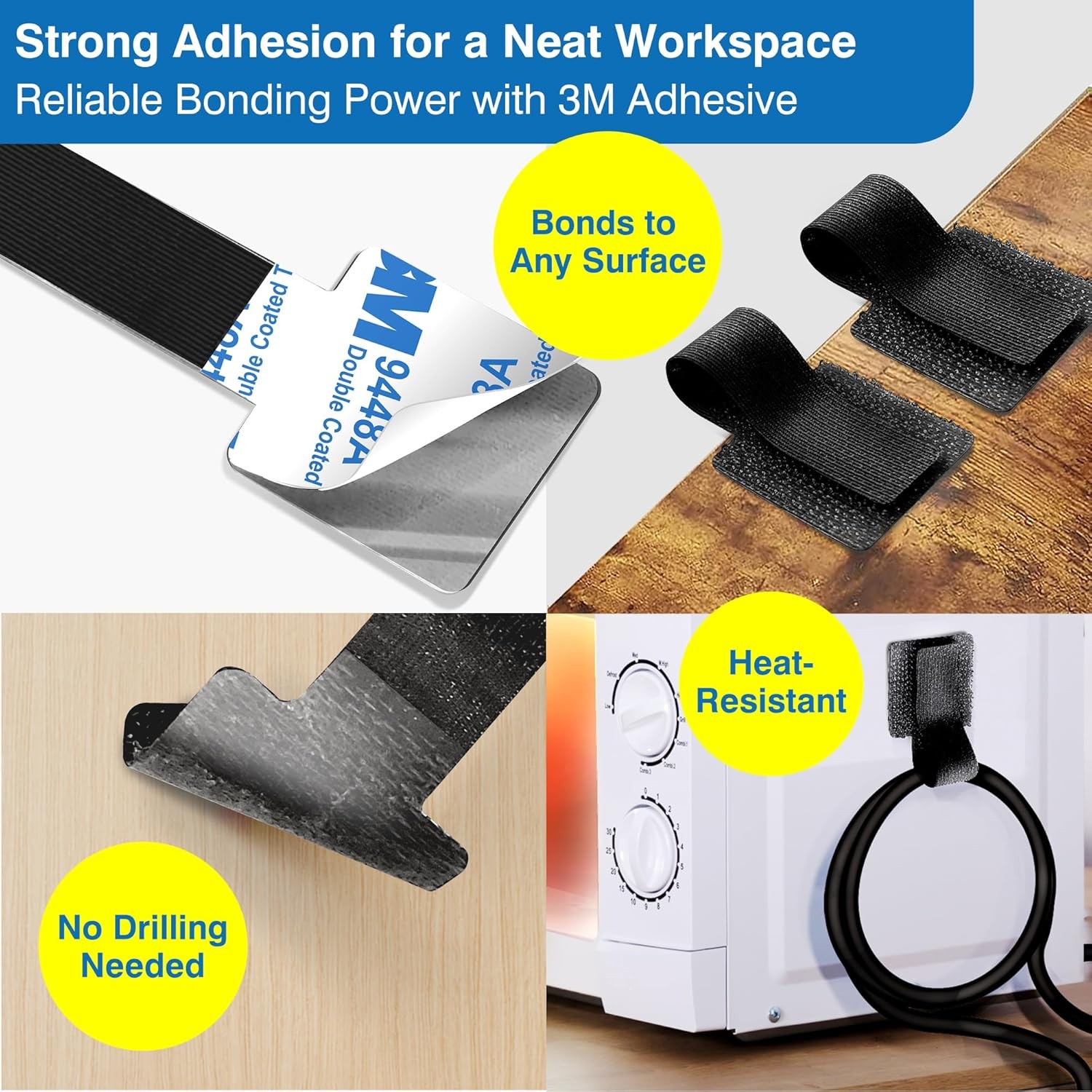 40 Pc Self Adhesive Cable Management Kit Black