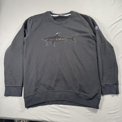 Paul & Shark Yachting Sweatshirt Mens XXL Black Crewneck Shark Logo Pullover
