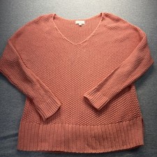 Lucky Brand Coral Knit V-Neck Pullover Sweater Long Sleeve Size S/P
