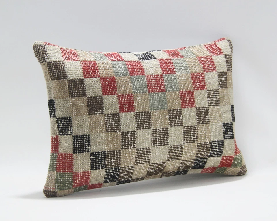 Boho Decor Vintage Turkish Kilim Pillow Cover 16x24 Wool Throw Cushion Case - Image 2 of 4