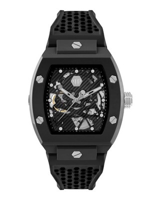 New Philipp Plein Skeleton Ecoceramic Automatic Mens Black 44mm Watch PWVBA0423