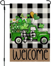 St Patricks Day Shamrocks Truck Garden Flag 12X18 Inch Double Sided for outside