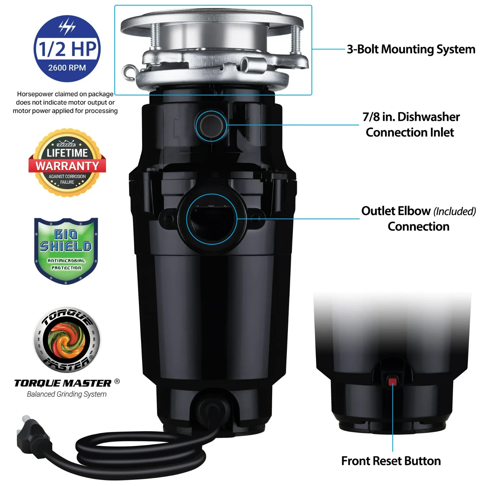 Waste Maid Economy 1/2 HP Continuous Garbage Disposer, 10-US-WM-058-3B