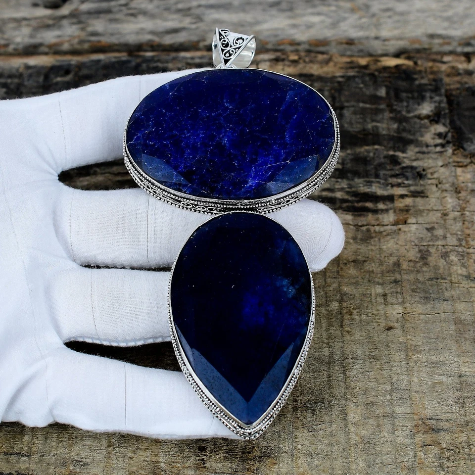 Zaffiro Blu Lab-Created Gigante Misura Gemma Mano 925 Argento Gioielli Regali - Immagine 3 di 4