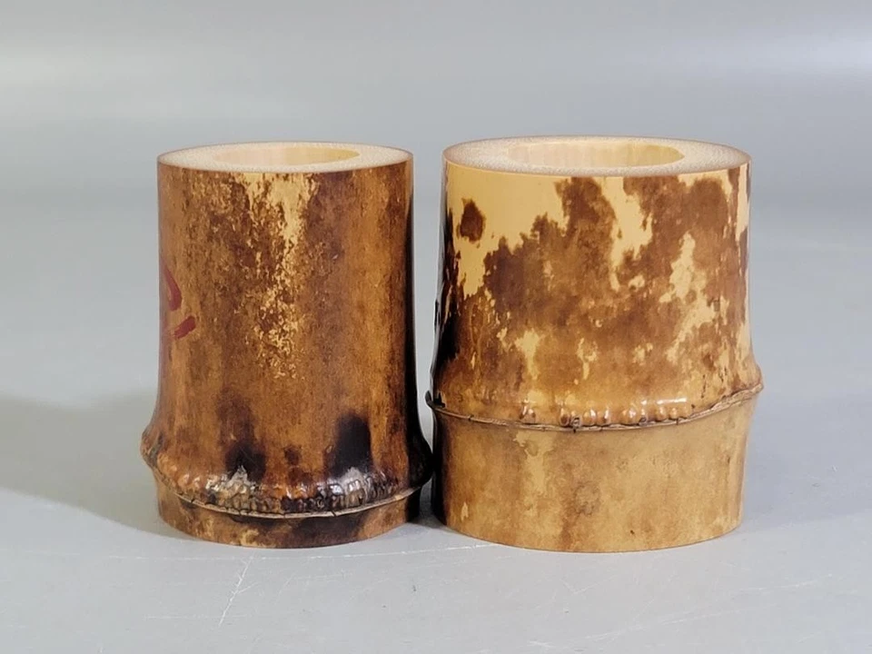 Par de descanso de tampa de bambu Futaoki com caligrafia Daitokuji cerimônia do chá do Japão - Imagem 3 de 4