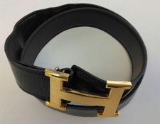 Herm s Constance H Belt Black Leather Excellent Condition Gold Hardware Vintage