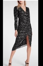 NWT Express Women’s L Black Silver Metallic Long Sleeve Party Dress Asymmetrical