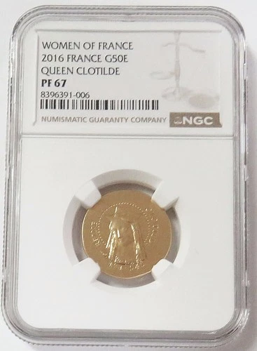 2016 GOLD WOMEN OF FRANCE QUEEN CLOTILDE 50 EURO 1/4oz NGC PF 67