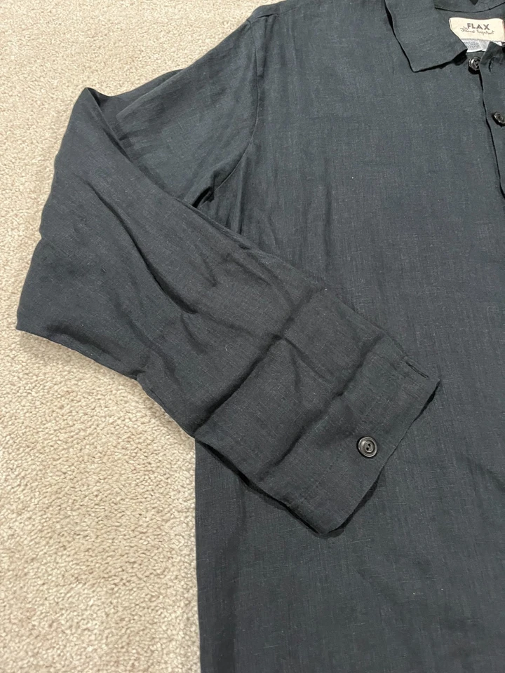 Flax Jeanne Engelhart Shirt Mens Medium Black Linen Button Up Long Sleeve Casual - Image 4 of 4