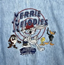 Vintage 90's Looney Tunes Denim Shirt XL Bugs Taz Merrie Melodies Warner Bros