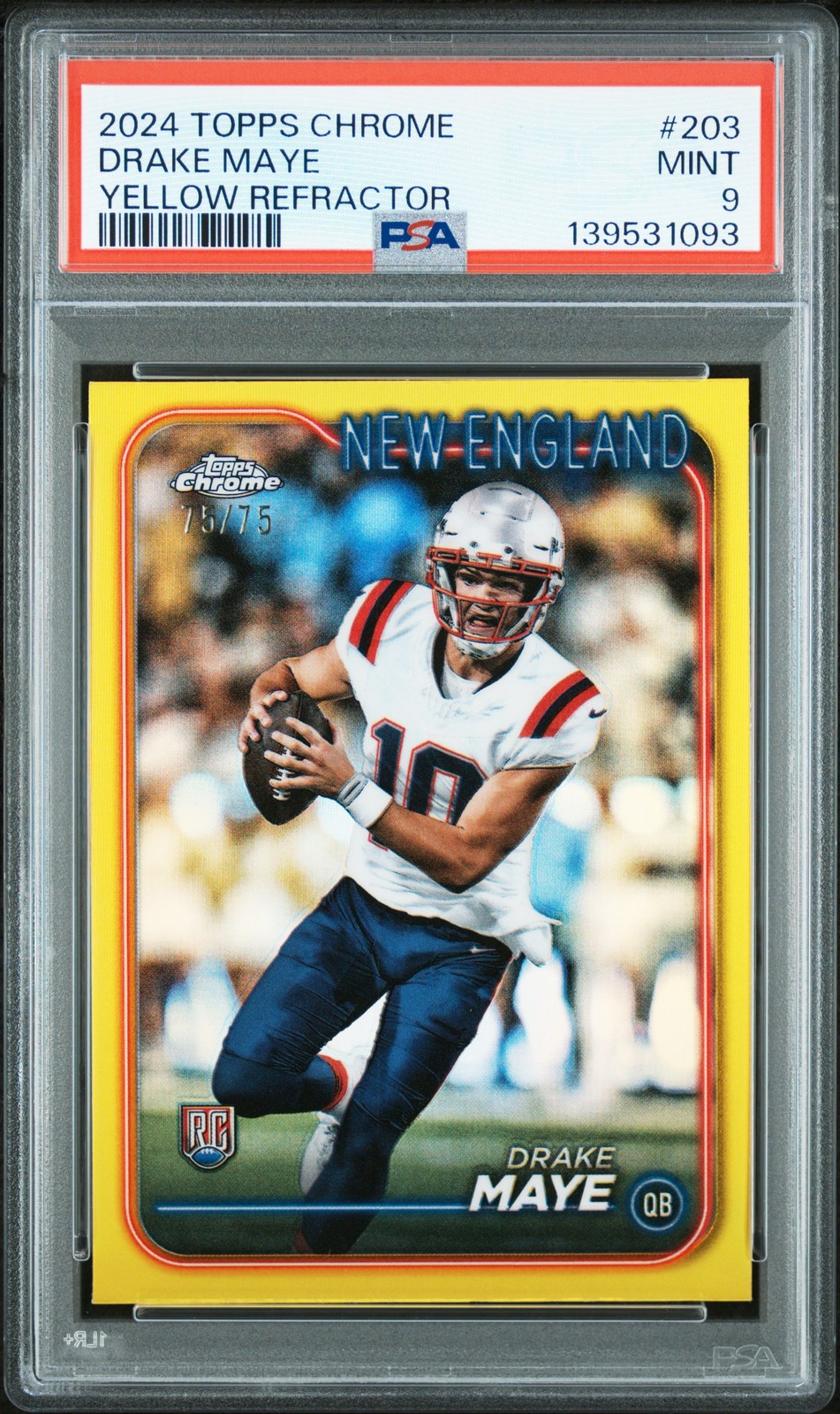 2024 TOPPS CHROME YELLOW REFRACTOR #203 DRAKE MAYE 75/75 PSA 9