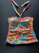 Chaps Bandeau Swim Top Vibrant Multi-color w/ strap, padded bra  Sz 12