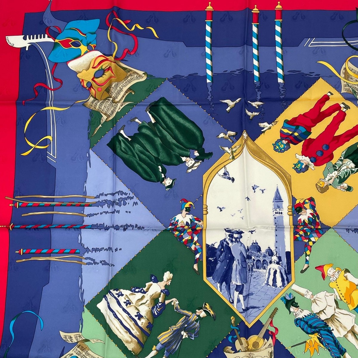 HERMES Carre 90 Carnaval de Venise Scarf 100% Silk Blue Red | eBay