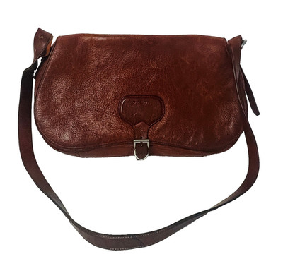 Authentic Prada Vintage Brown Distressed Leather Saddle Bag Crossbody Italy