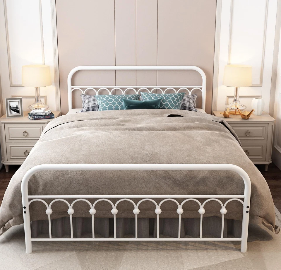 Marco de cama de metal resistente vintage tamaño queen con cabecero y estribo básico... Foto 2 de 4