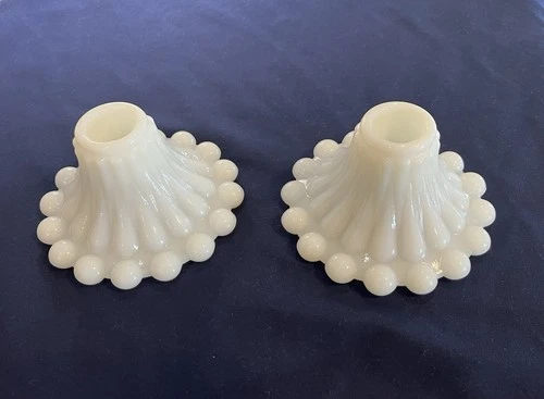 Vintage Pair Berwick Boopie Candlestick Holders Anchor Hocking Milk Glass