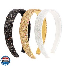 Uintoon Girls Headbands, 3PCS Headbands for Girls Women Glitter Gold Black Wh