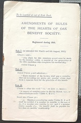 s(GBR-929)GB 1914 Regelwerk Die Änderung der Regeln der Herzen der Eiche Benefiz