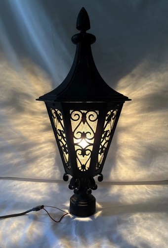 Vintage Cast Aluminum Gothic Witches Hat Post Mount Lantern Light 25"H Tudor #A