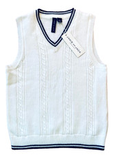 Janie and Jack White  Blue Cable Knit Sweater Vest V Neck Easter Boys 5 NWT
