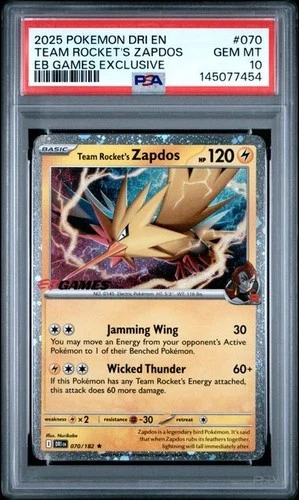 PSA 10 Team Rocket's Zapdos EB GAMES Promo 070/182 Destined Rivals Pokemon
