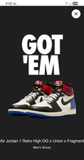 Jordan 1 Retro High OG Fragment x Union LA Red Blue IO7847-002 M3.5/W5 New