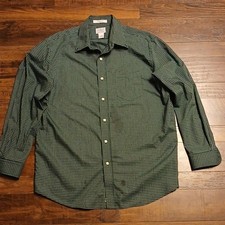 L.L. Bean Traditional Fit Green Check Wrinkle Free Cotton Dress Shirt L