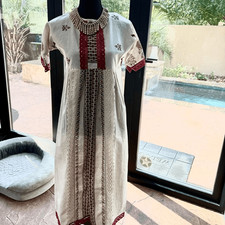 NWT Floral Embroidered Linen Boho Rooster Folk Dress made in Russia SZ 8-10